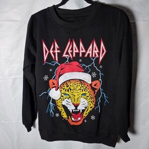 Def Leppard Ramones 1234 Christmas‎ Leopard Santa Hat Graphic Sweatshirt Medium